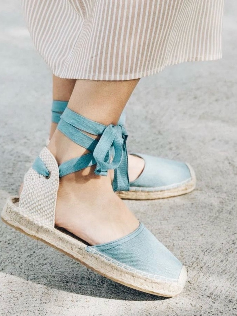 Soludos _ Tie-Ankle Espadrille Flats in Light Blue,9.5
